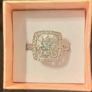 Genuine Columbian Emerald Rose Cut Diamond Ring
